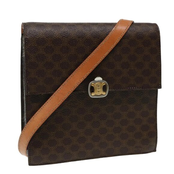 CELINE Macadam Canvas Shoulder Bag PVC Leather Brown Auth - Picture 1 of 16